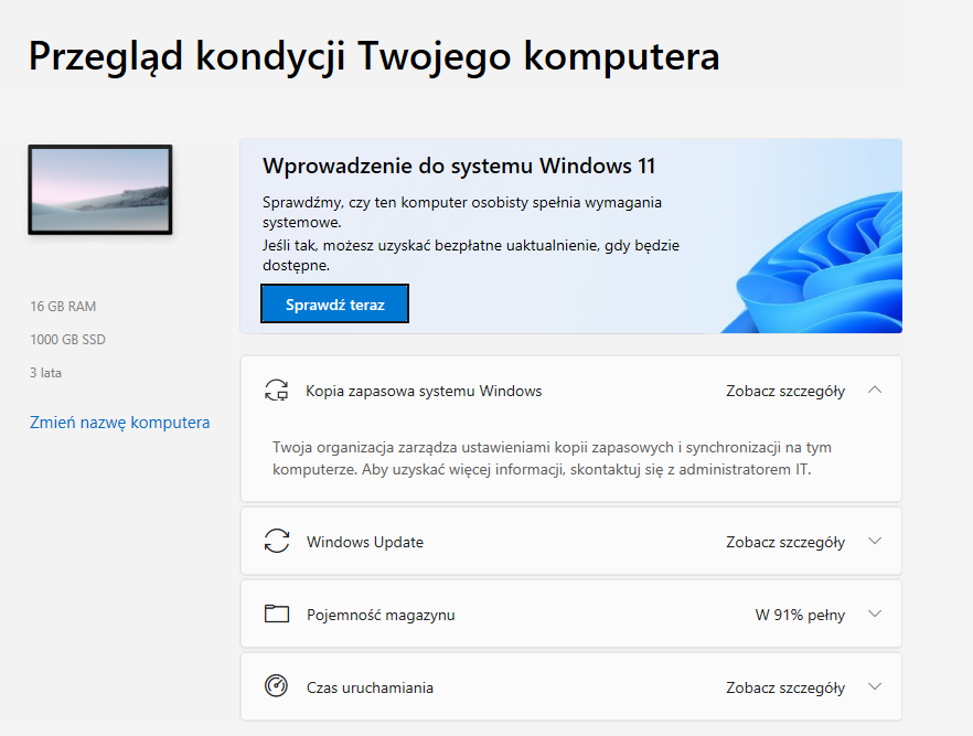 PC health check Okno PC health check